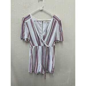 Harper Hertiage Vertical Striped Tie Front Elastic Waist Romper Medium